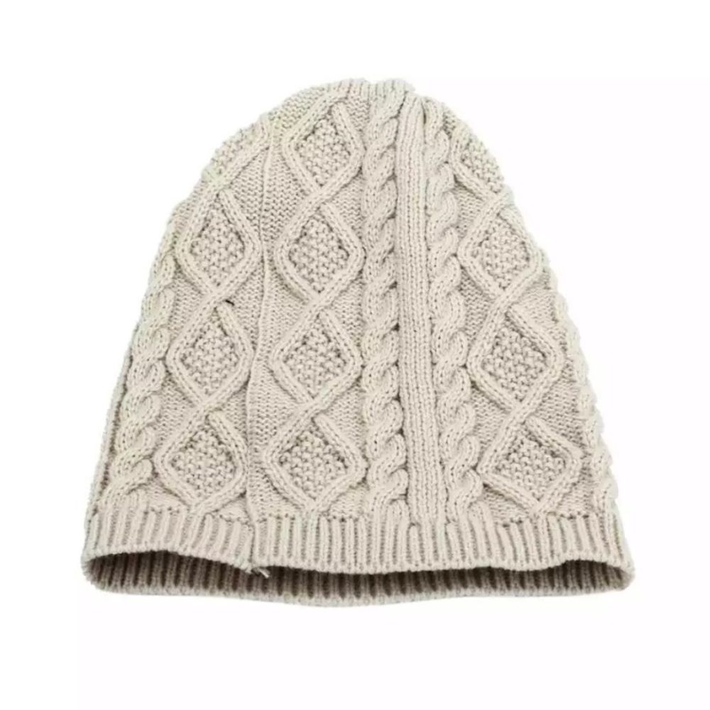 New! Ivory Cable Knit Slouch Beanie - Picture 2 of 4